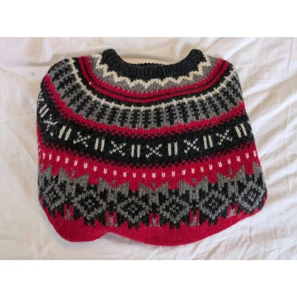 Vintage Woolrich Sweater Men's Sz XL Fair Isle Red & Gray Wool Pullover 80s, 90s